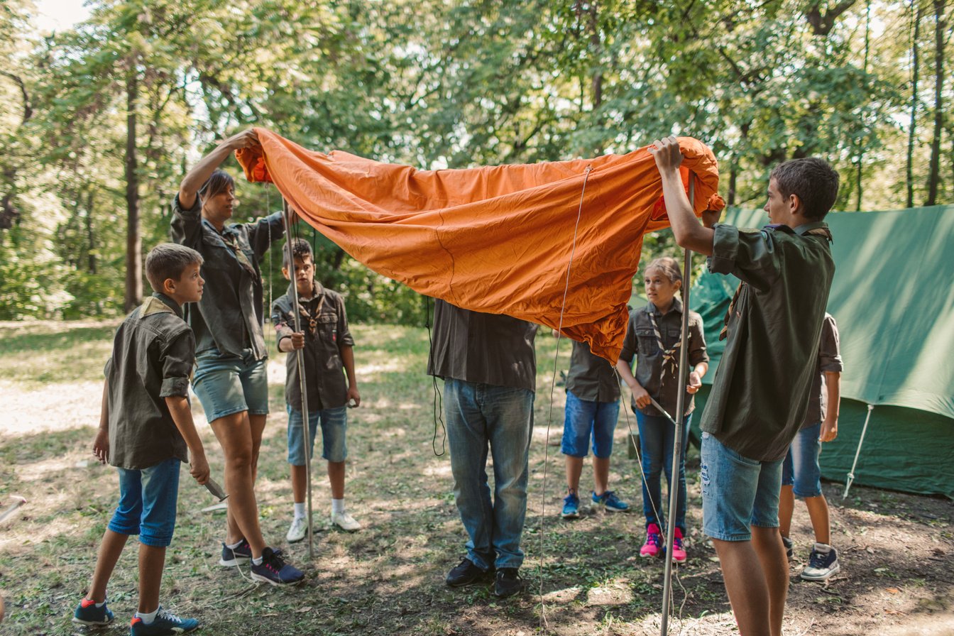 Scouts Building Tent